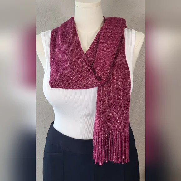 Chic Pink and Gold Scarf with Fringe - 36 x 8 - Picture 3 of 7